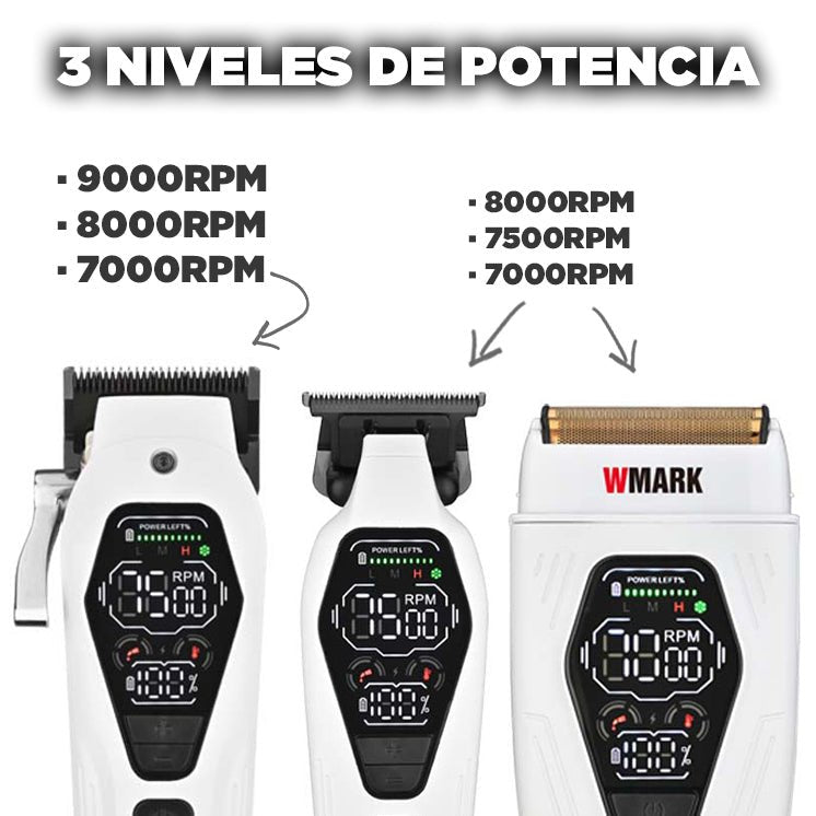 Kit de maquinillas white profesionales: Clipper + Trimmer + Shaver - Maonz BarberShop
